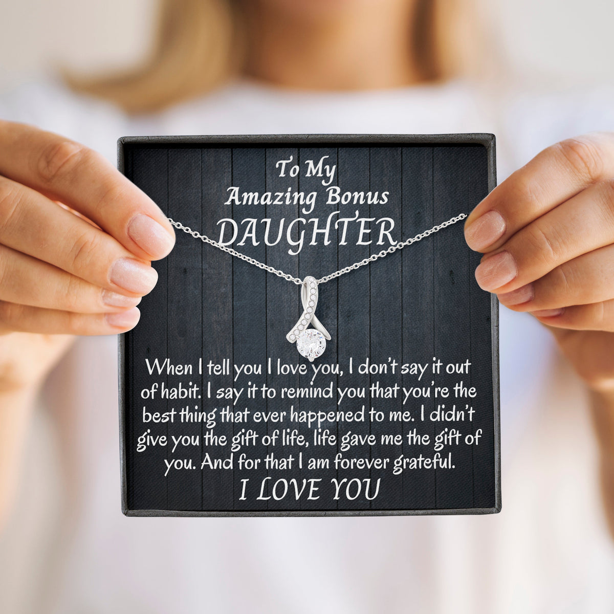 Amazing Bonus Daughter | I Love You | Necklace With Luxury Box