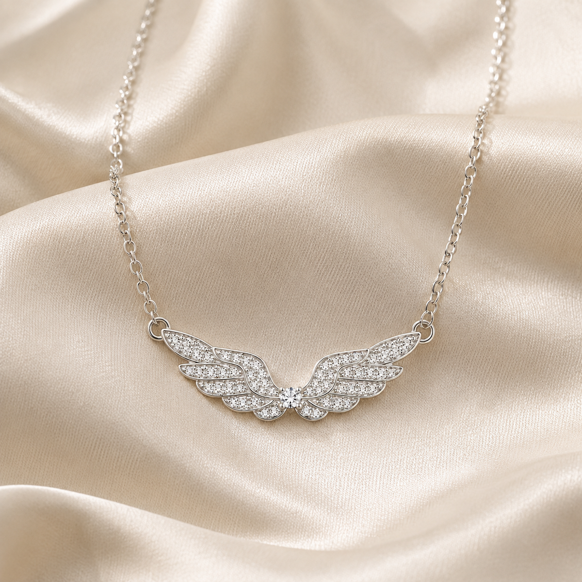 Crystal Angel Wing Necklace for Women – Silver Rhinestone Wings Pendant Jewelry Gift