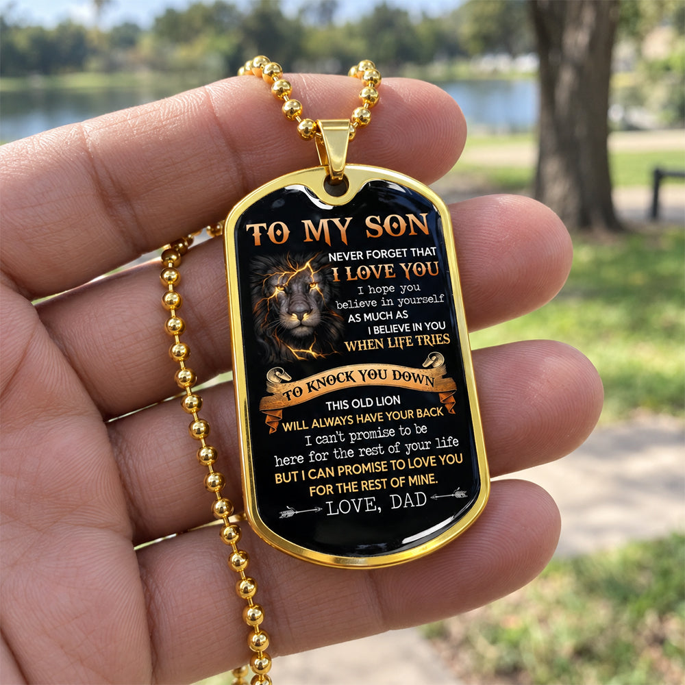 To My Son This Old Lion - Dog Tag Necklace Gift - Birthday Gift For Son
