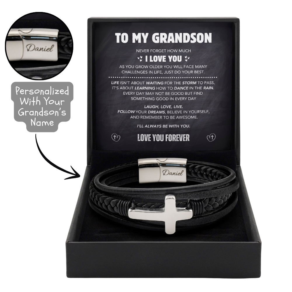 Grandson Cross Bracelet – Personalized Christian Gift for Grandson from Grandma Grandpa