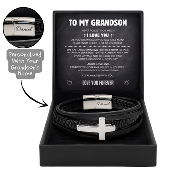 Grandson Cross Bracelet – Personalized Christian Gift for Grandson from Grandma Grandpa