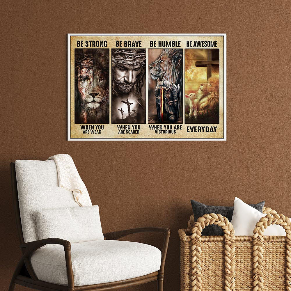 Be Awesome Everyday God Lion Framed Canvas - Wall Art Decor