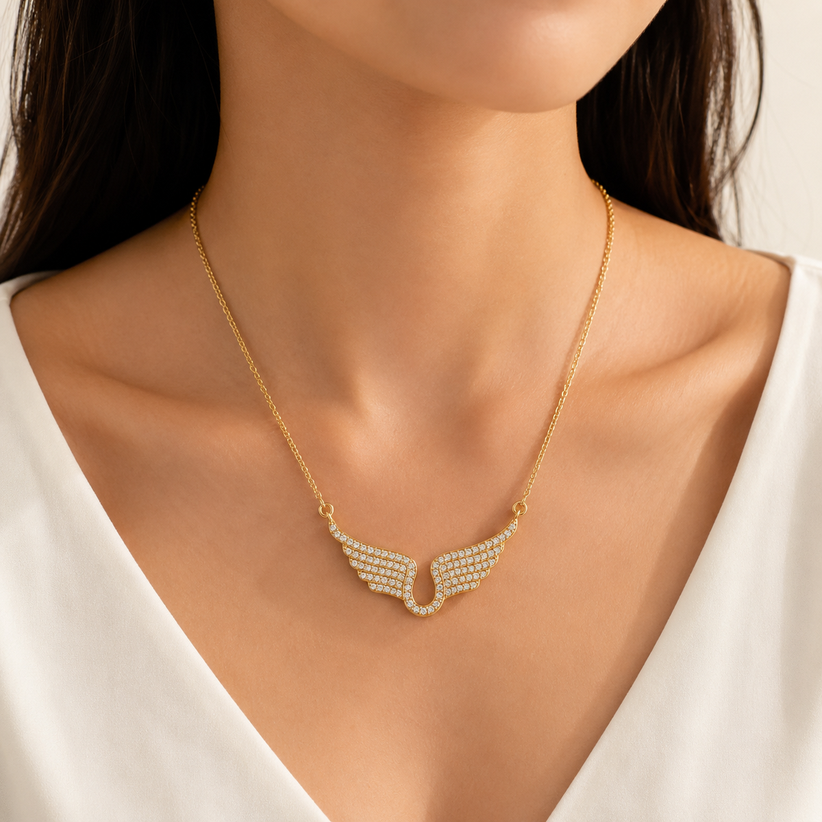 Angel Wing Necklace for Women – Sparkling Cubic Zirconia Pendant Jewelry Gift