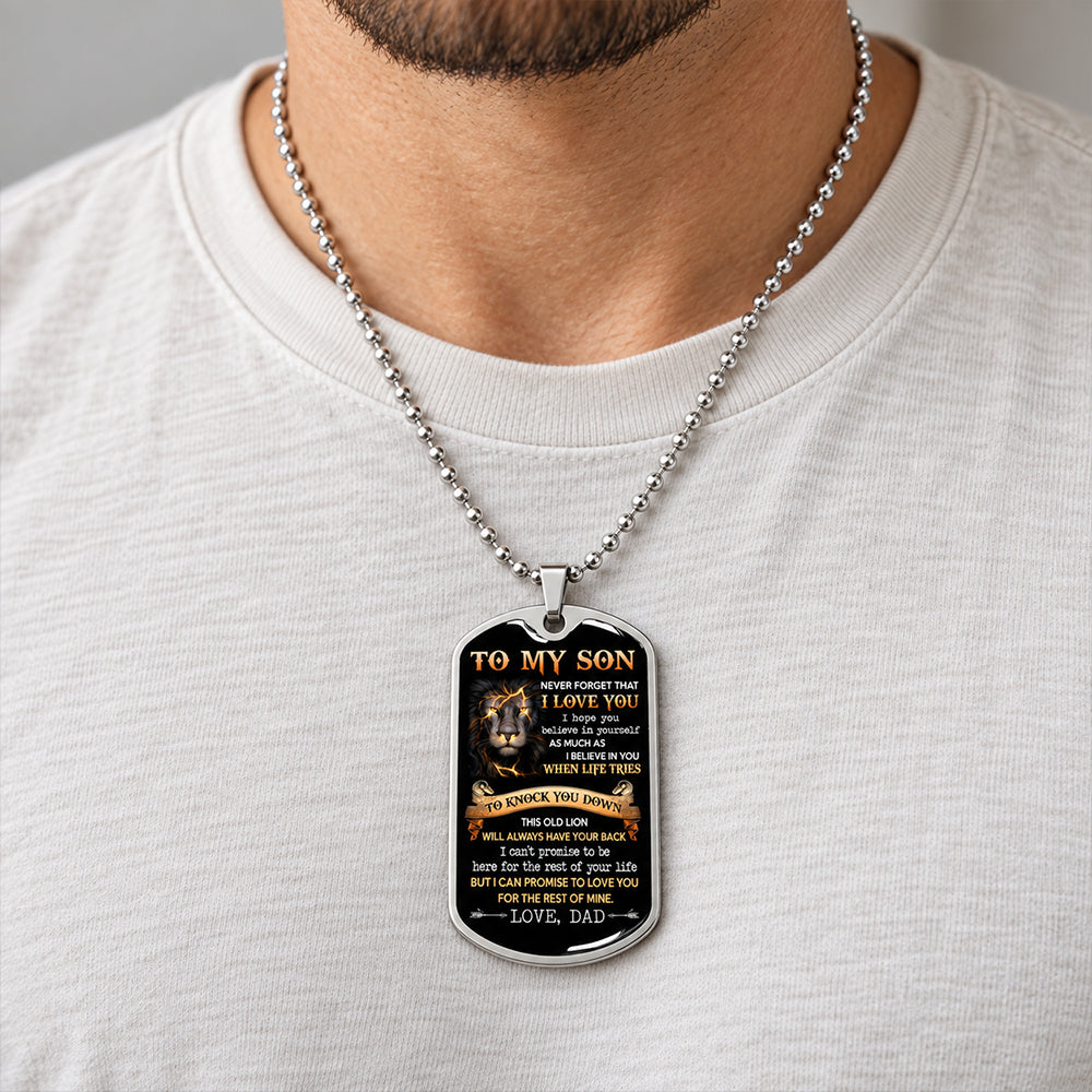 To My Son This Old Lion - Dog Tag Necklace Gift - Birthday Gift For Son