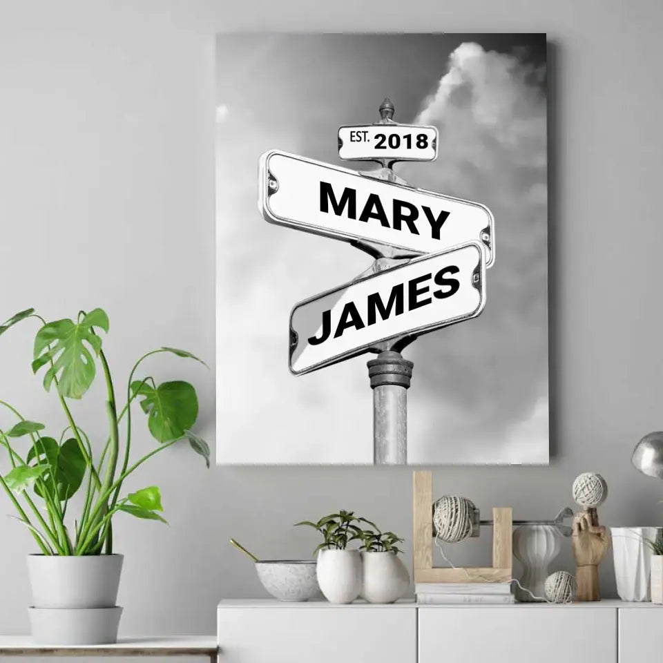 Personalized Canvas "Vintage Street Sign for couples", Wedding Gift, Anniversary & Couple gift