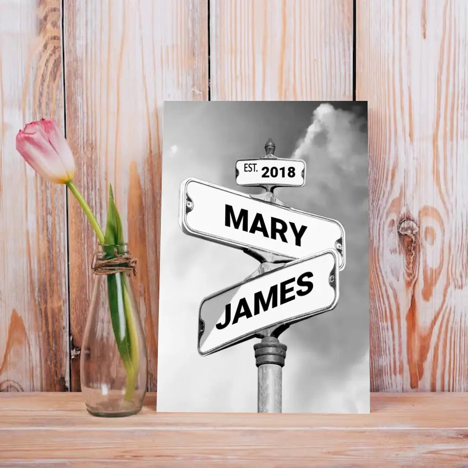 Personalized Canvas "Vintage Street Sign for couples", Wedding Gift, Anniversary & Couple gift