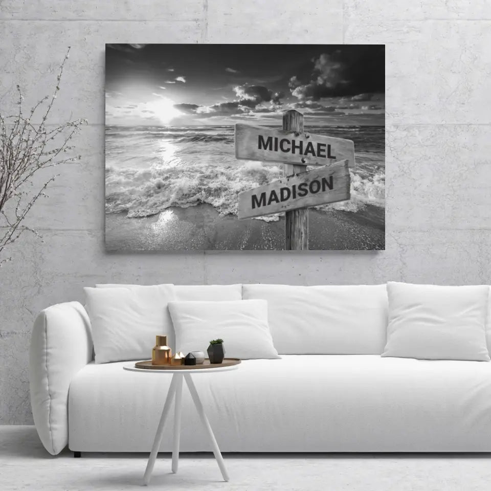 Personalized Canvas Wall Art-Ocean Sunset Multi-Names Premium Canvas-Ship From Canada