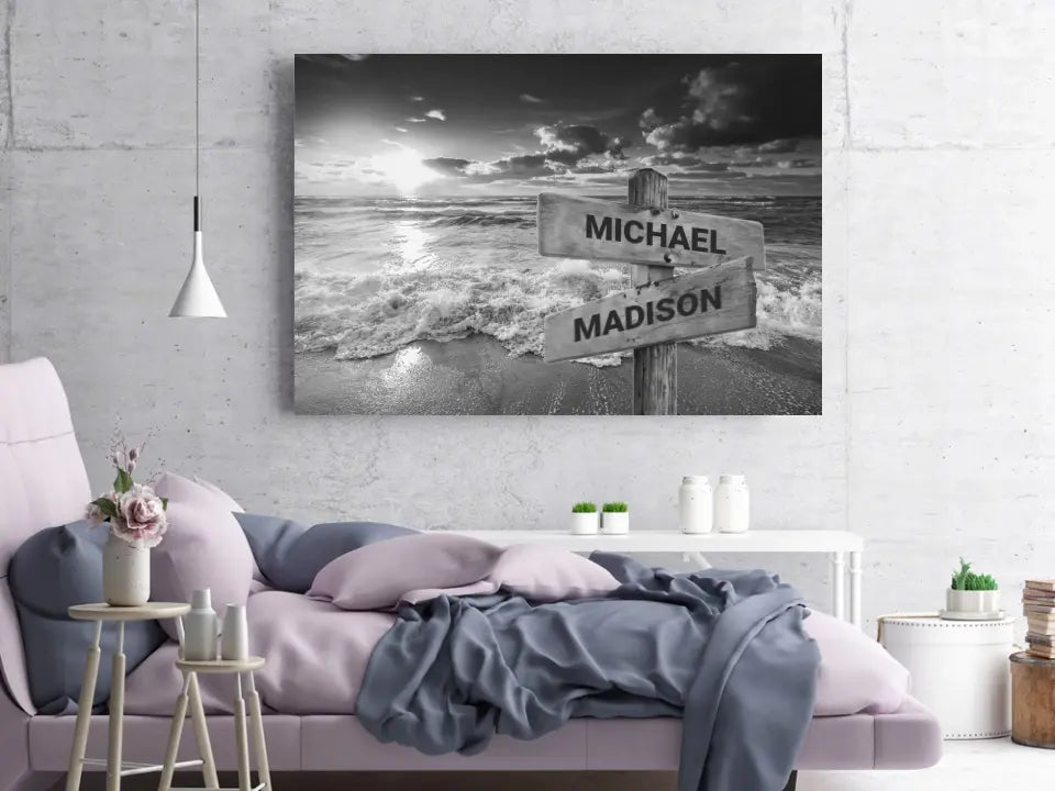 Personalized Canvas Wall Art-Ocean Sunset Multi-Names Premium Canvas-Ship From Canada