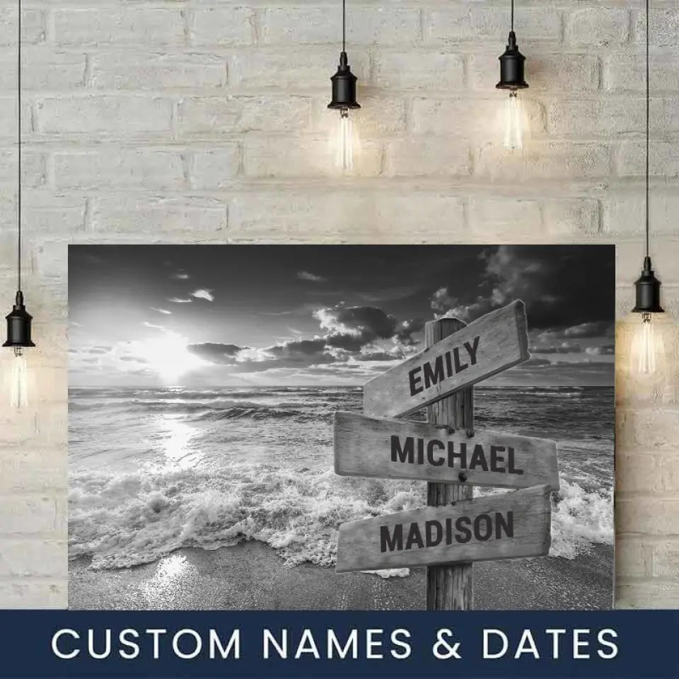 Personalized Canvas Wall Art-Ocean Sunset Multi-Names Premium Canvas-Ship From Canada