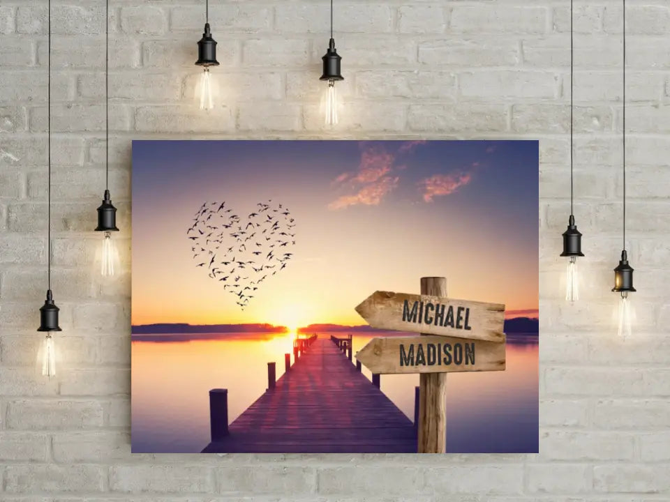 Personalized Canvas Wall Art, Riverside Wooden Bridge, Custom Gift For Family, Canvas With Names