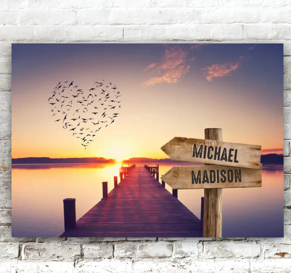 Personalized Canvas Wall Art, Riverside Wooden Bridge, Custom Gift For Family, Canvas With Names