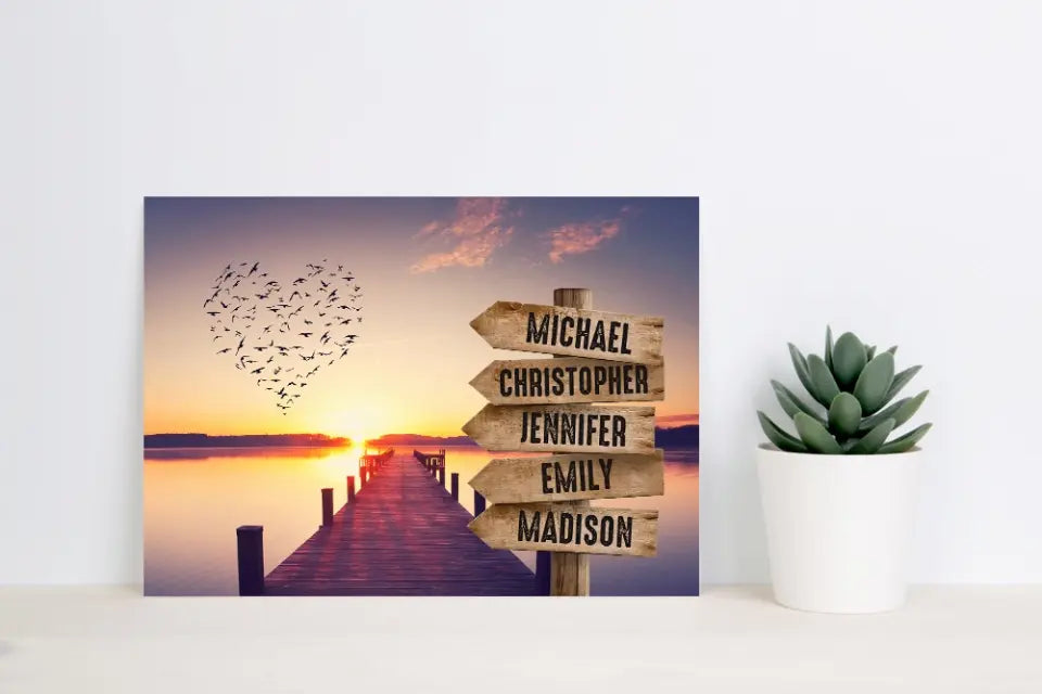 Personalized Canvas Wall Art, Riverside Wooden Bridge, Custom Gift For Family, Canvas With Names