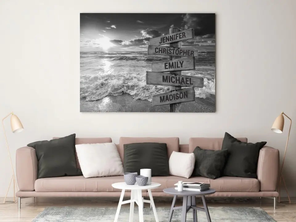 Personalized Canvas Wall Art-Ocean Sunset Multi-Names Premium Canvas-Ship From Australia