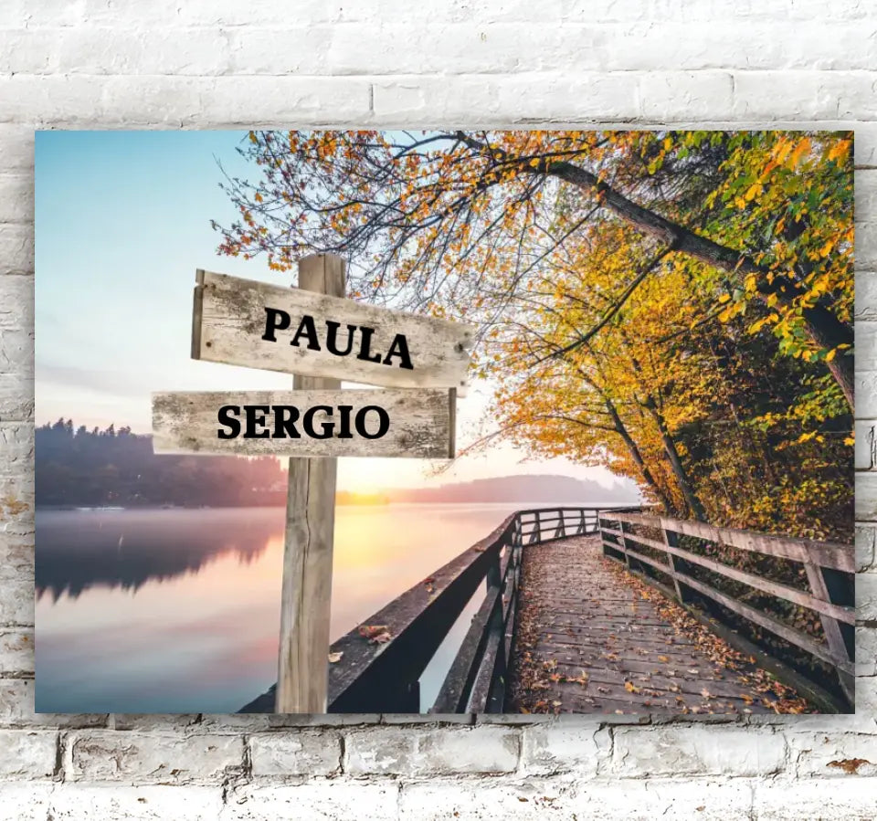Personalized Canvas Wall-Art Autumn Walk (Color)-Personalized Canvas with Names