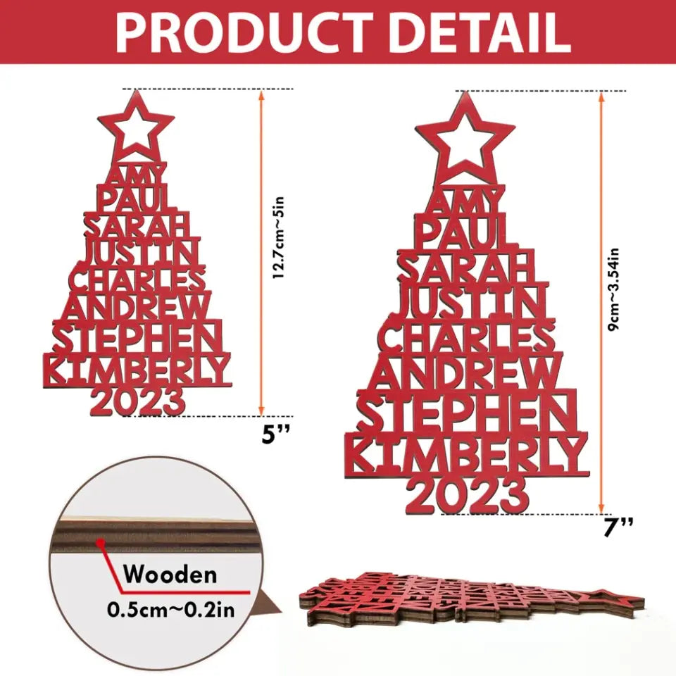 Our Family 2023, Custom Family Name Wooden Ornament, Gift For Family