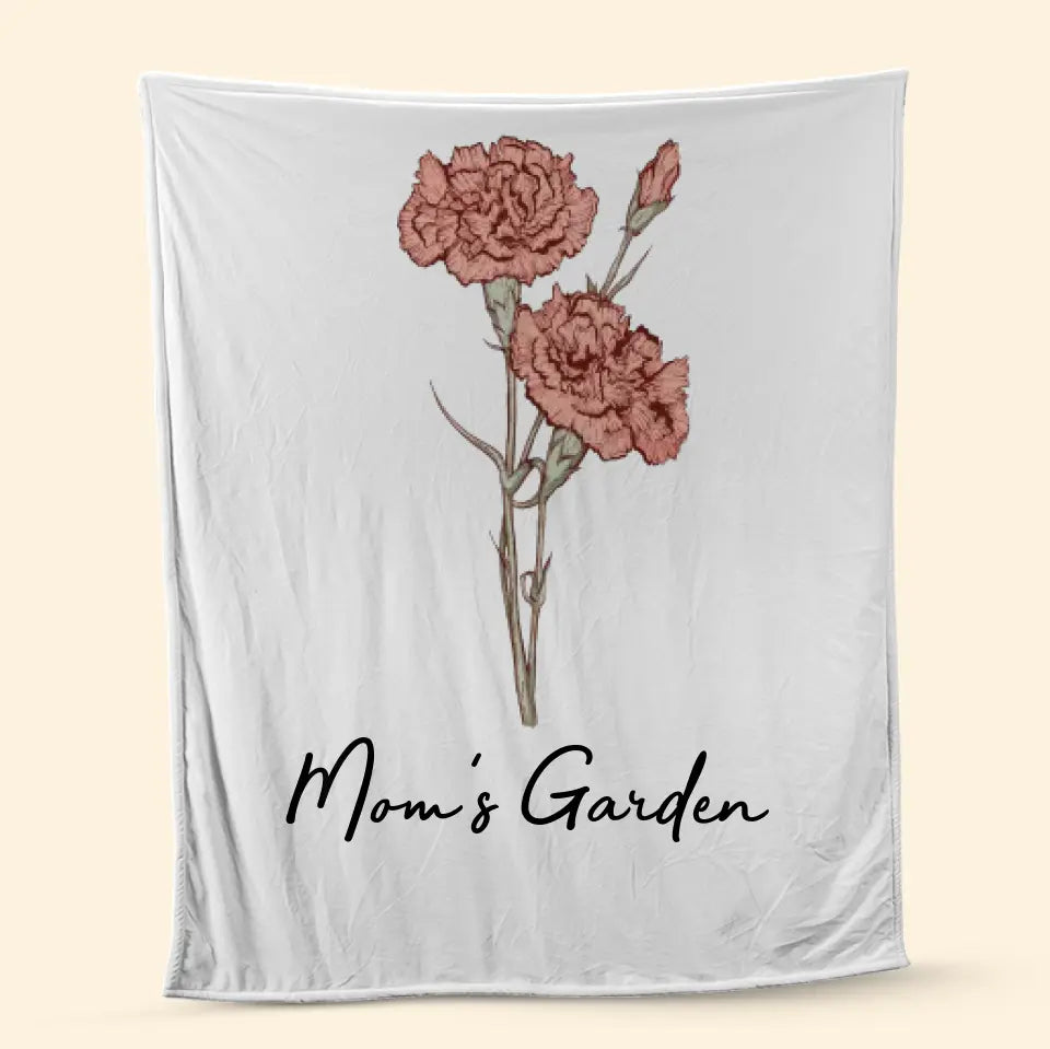 Customized Blanket, Birth Flower Family Bouquet, Christmas Gift For Mom or Grandma