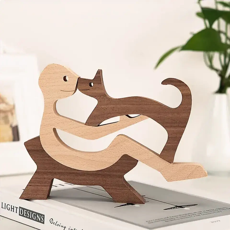 Personalized Custom Wooden Pet Carvings - The Love Between You And Your Fur-Friend - Gift For Pet Lovers - Wood Sculpture Table Ornaments, Carved Wood Decor