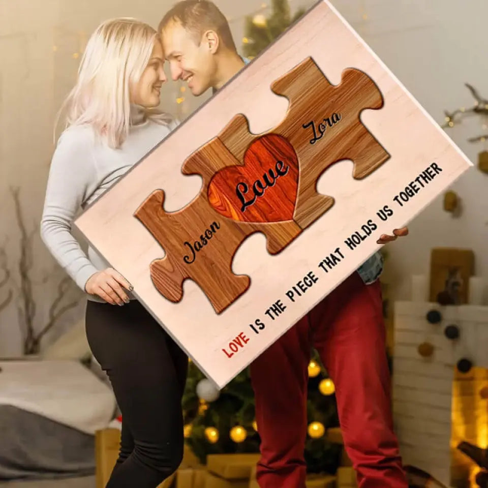 Personalized Couple Names Sign, Anniversary Gifts Idea for Him Her, Custom Heart Puzzle Pieces