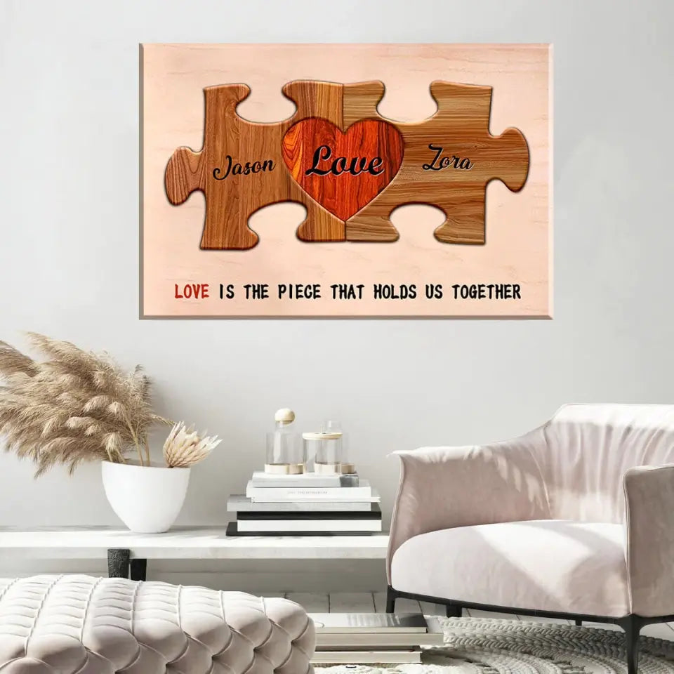 Personalized Couple Names Sign, Anniversary Gifts Idea for Him Her, Custom Heart Puzzle Pieces