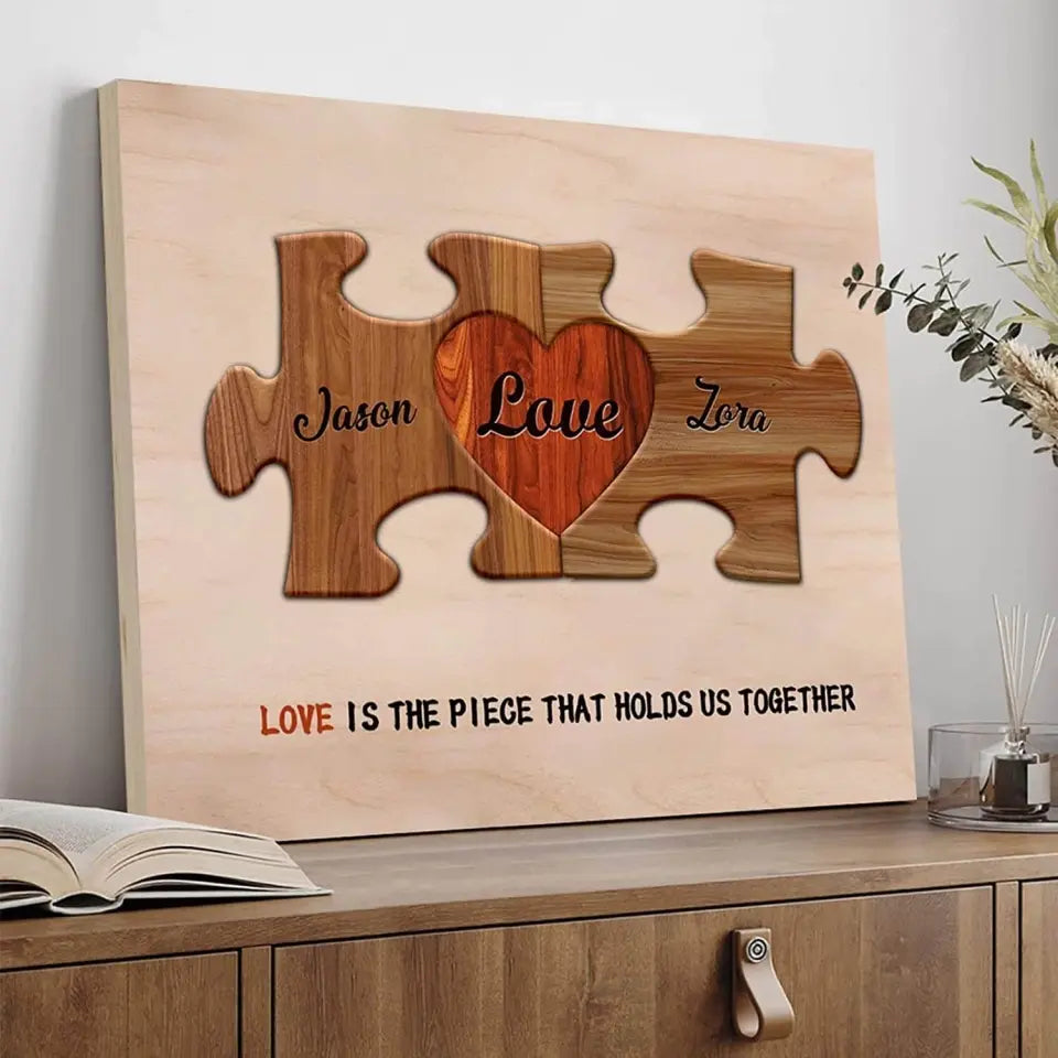 Personalized Couple Names Sign, Anniversary Gifts Idea for Him Her, Custom Heart Puzzle Pieces