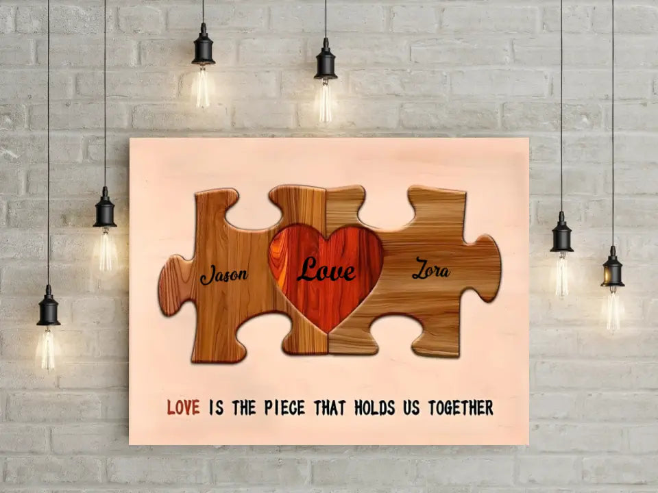 Personalized Couple Names Sign, Anniversary Gifts Idea for Him Her, Custom Heart Puzzle Pieces