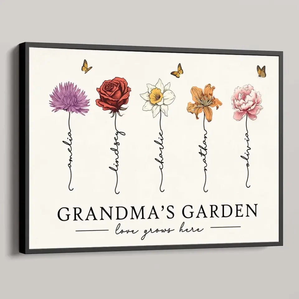 Grandma‘s Garden Love Grows Here Beautiful Birth Month Flower Gift For Grandma Mom Personalized Poster
