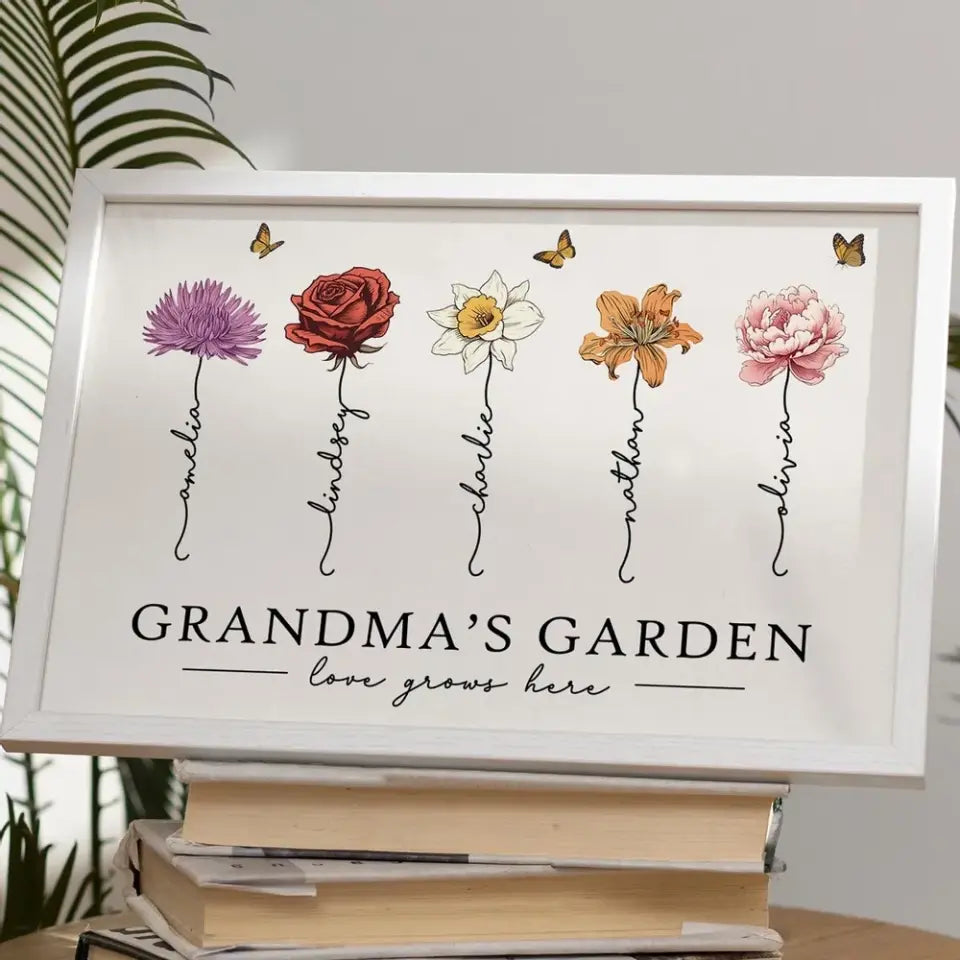 Grandma‘s Garden Love Grows Here Beautiful Birth Month Flower Gift For Grandma Mom Personalized Poster