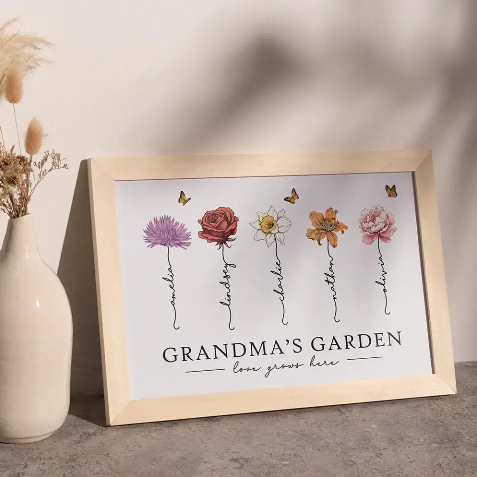 Grandma‘s Garden Love Grows Here Beautiful Birth Month Flower Gift For Grandma Mom Personalized Poster