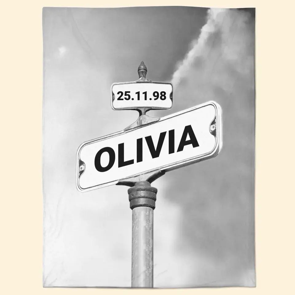 Personalized Family Names Date Of Birth Vintage Street Sign Fleece Blanket, Street Signs Customized, Mother's Day Gift