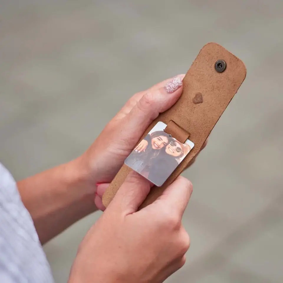 Custom Leather Photo Text Keychain Anniversary Gift For Couple