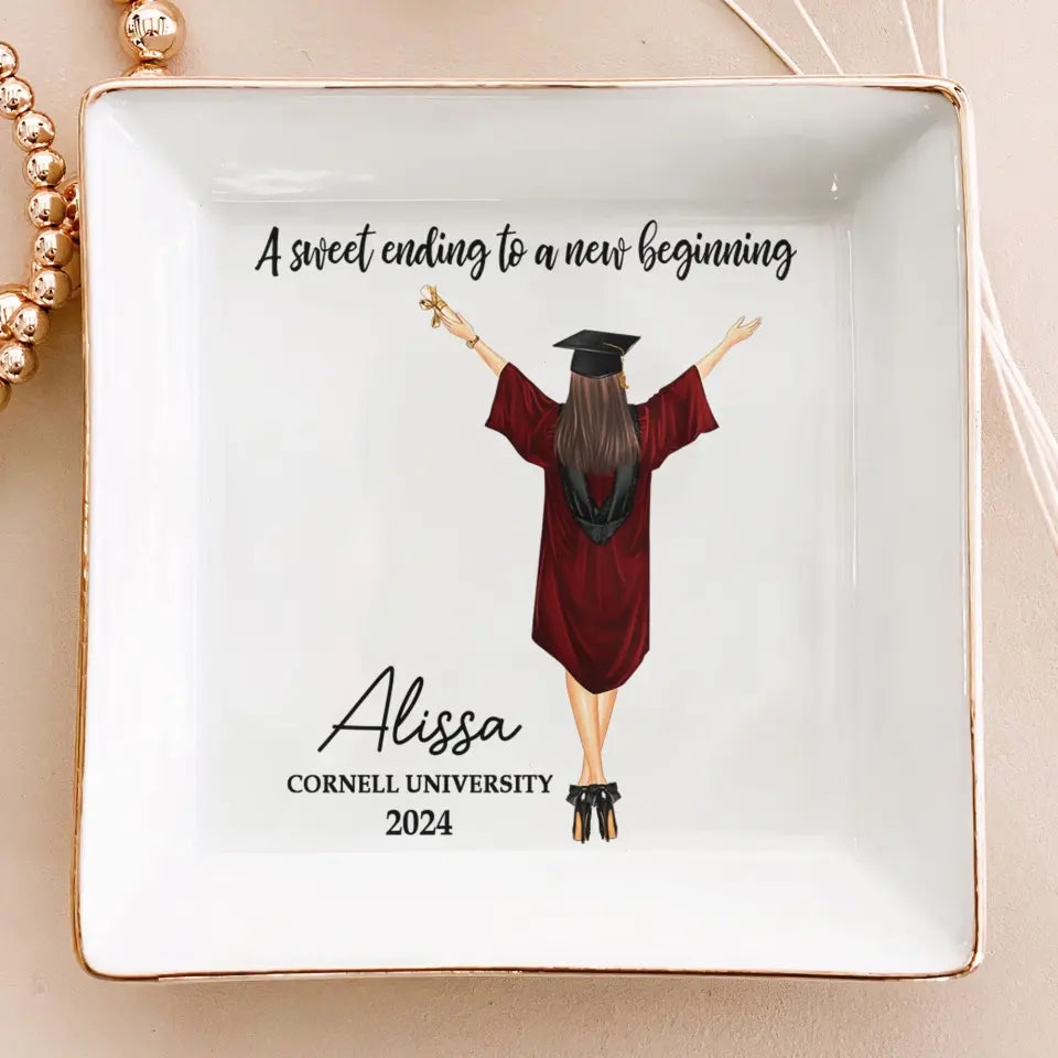 A Sweet Ending To A New Beginning - Personalized Jewelry Dish - Graduation Gifts