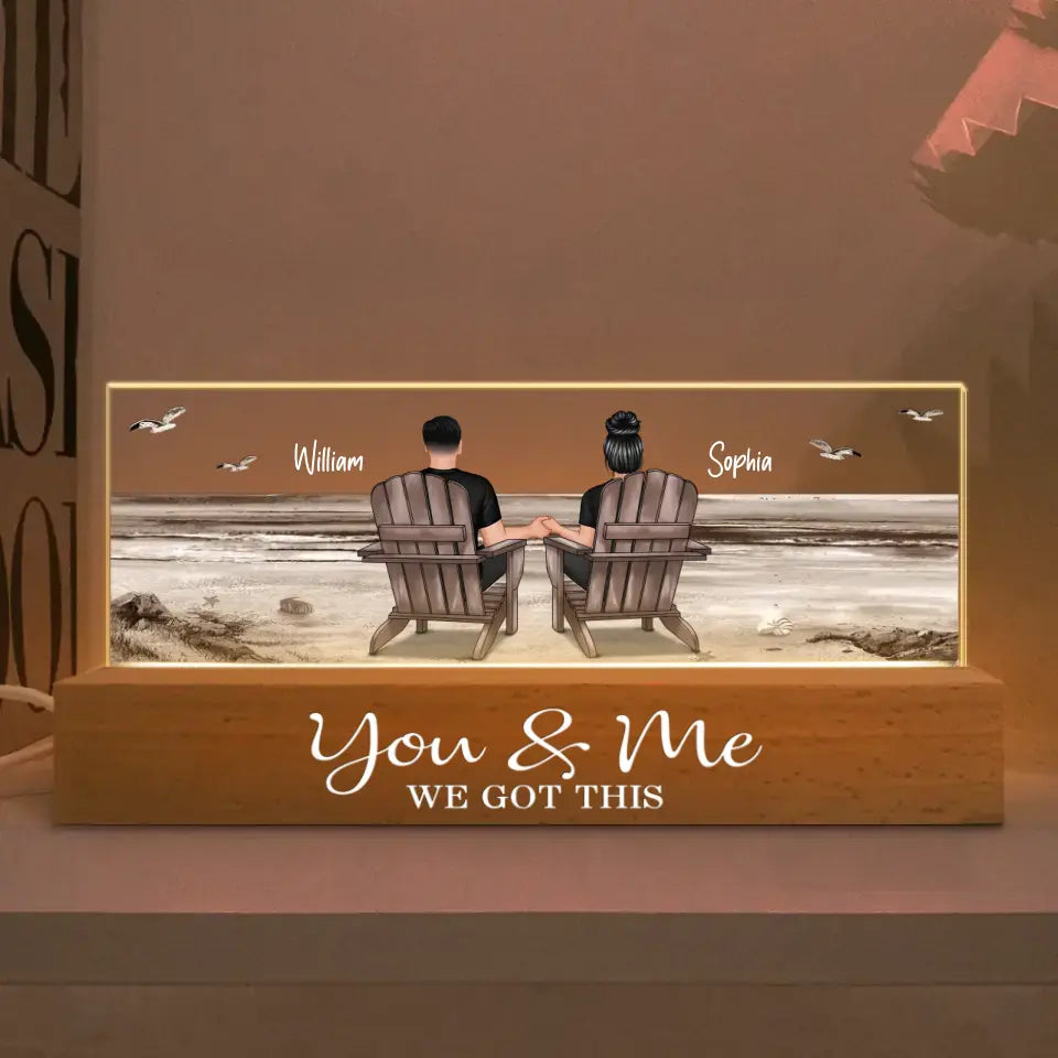 Couple Sitting At Beach Retro Personalized LED Night Light, Anniversary Gift For Couple, Husband, Wife