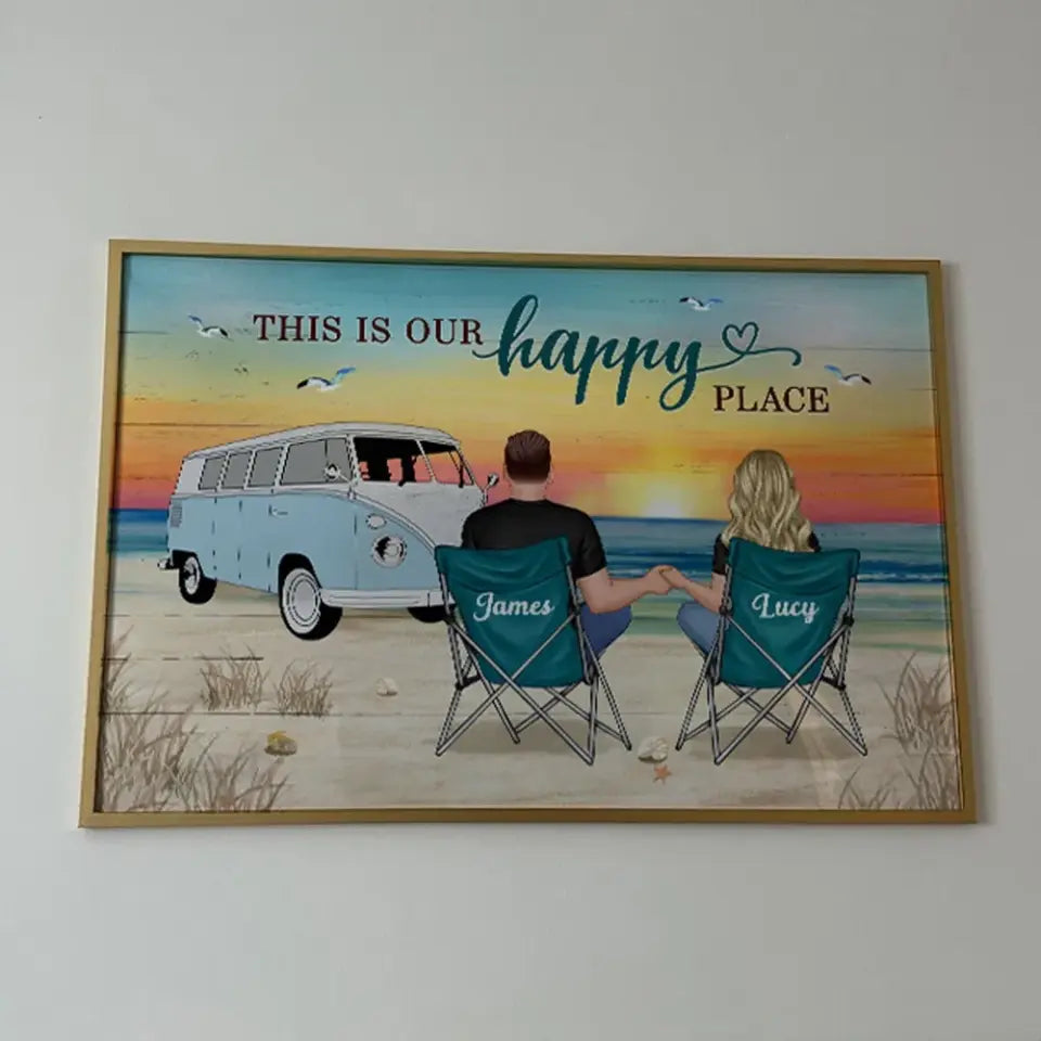 Back View Couple Camping Beach Landscape Personalized Horizontal Poster, Anniversary Gift For Couple