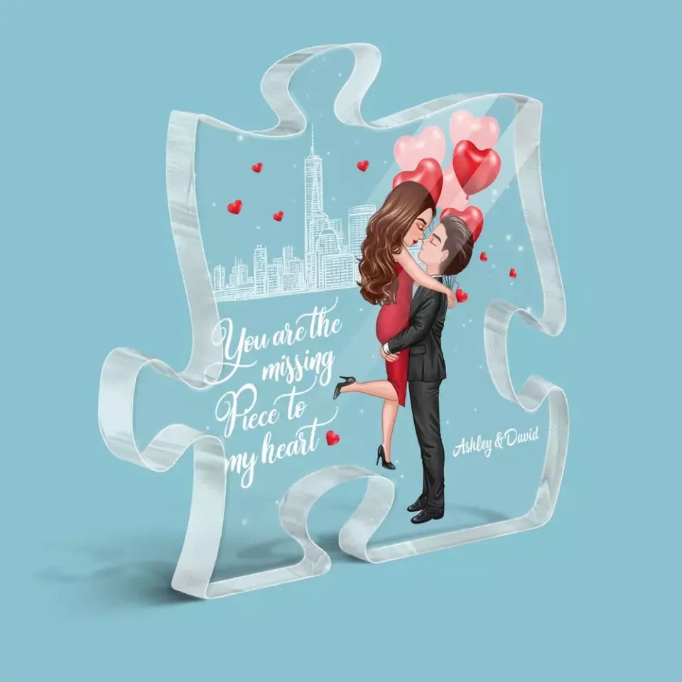 The Missing Piece To My Heart Personalized Puzzle Acrylic Plaque, Anniversary Gift For Him, For Her