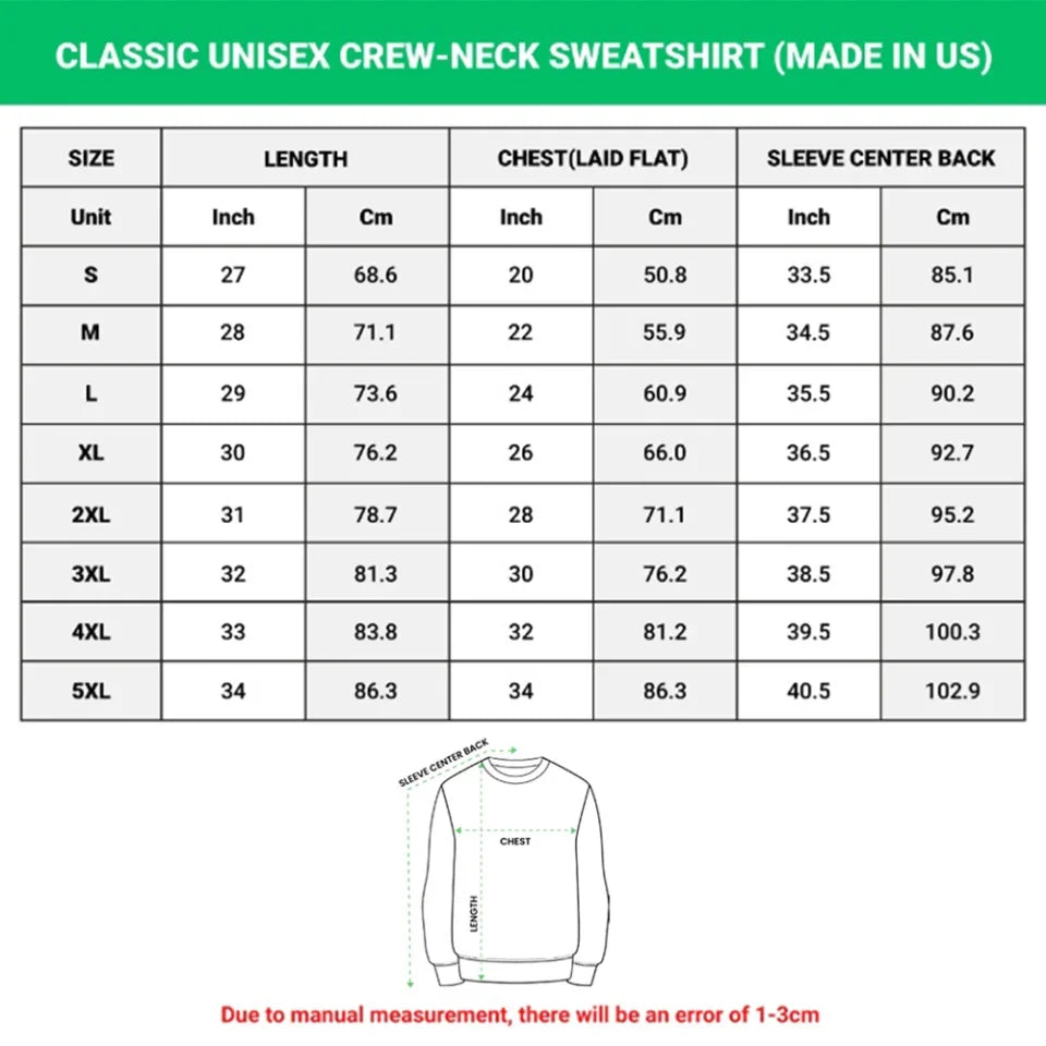 sweatshirt sizechart