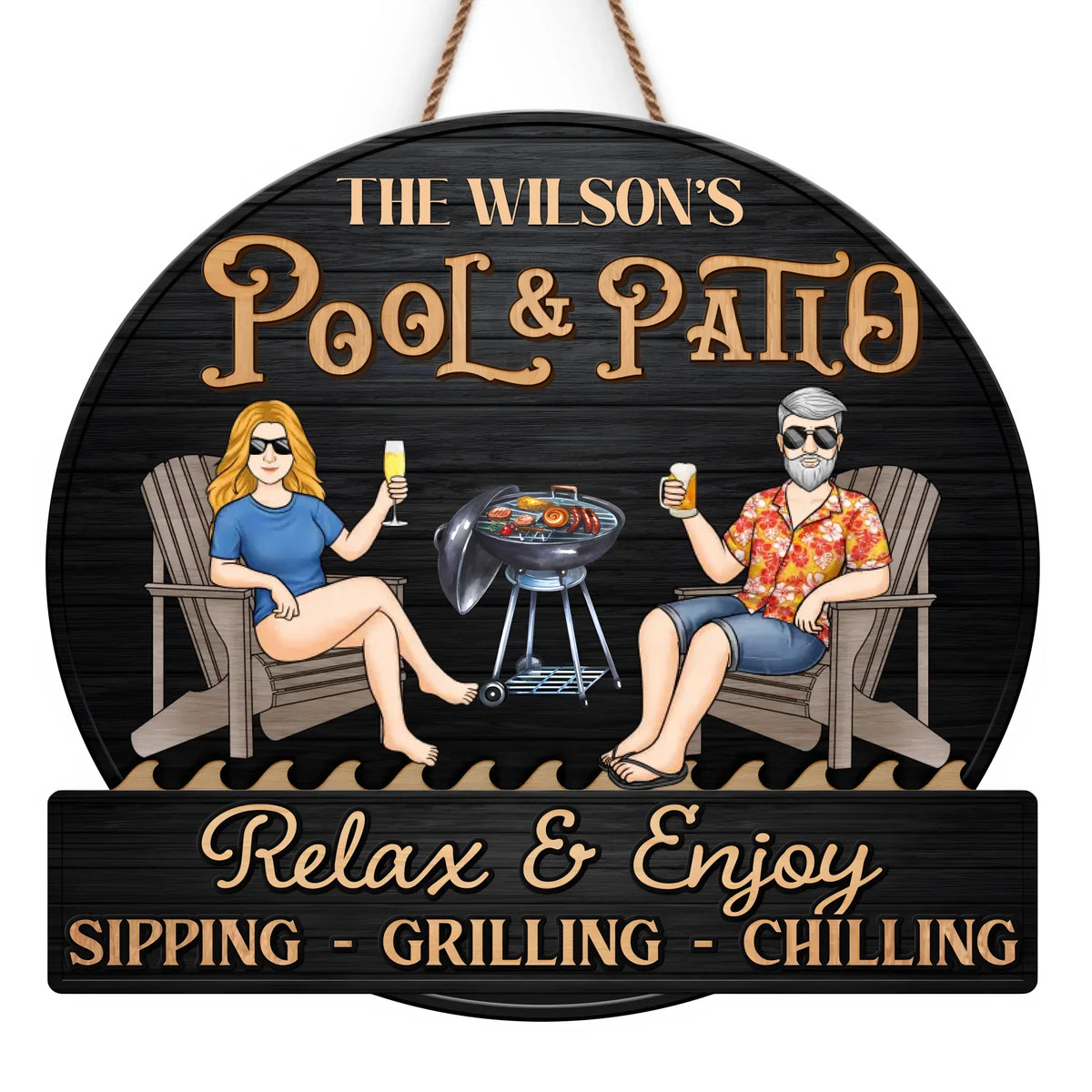 Just A Couple, Pool & Patio Sipping Chilling - Couple Personalized Custom Home Decor Wood Sign - Gift For Yourself, Husband Wife, Best Friends, Family Members
