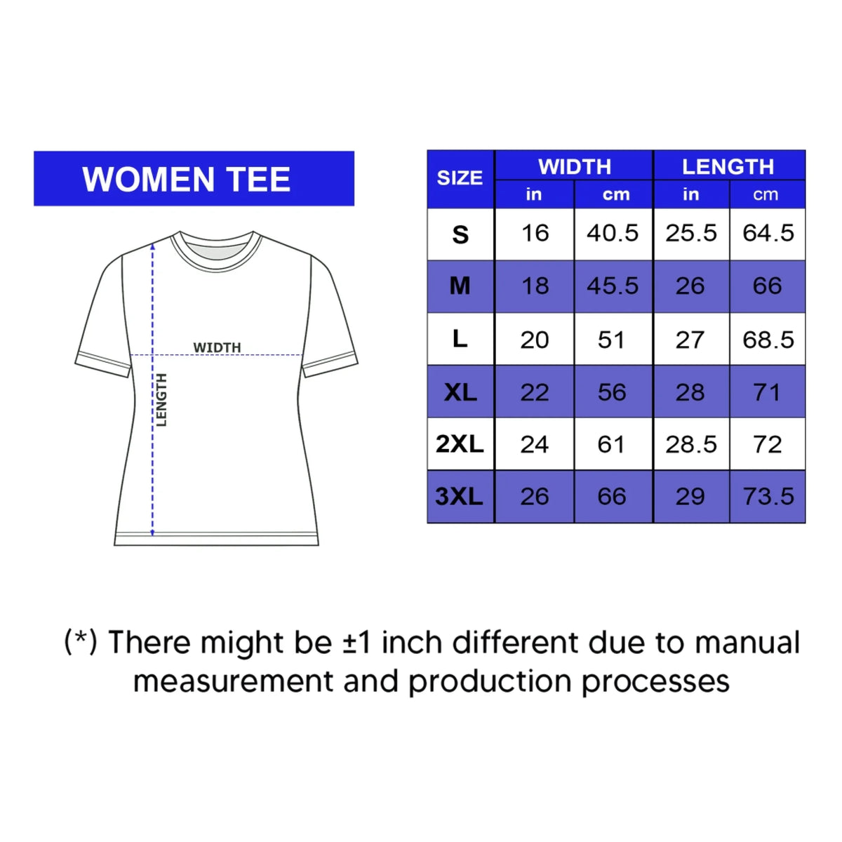 Women Tee Size Chart