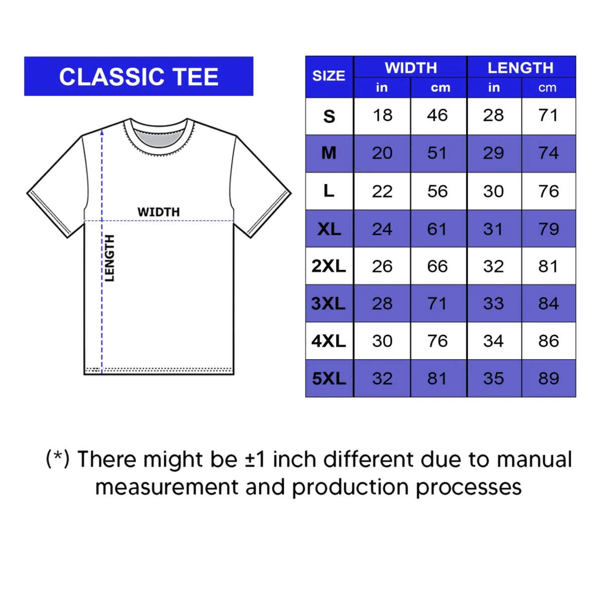 Classic Tee Size Chart