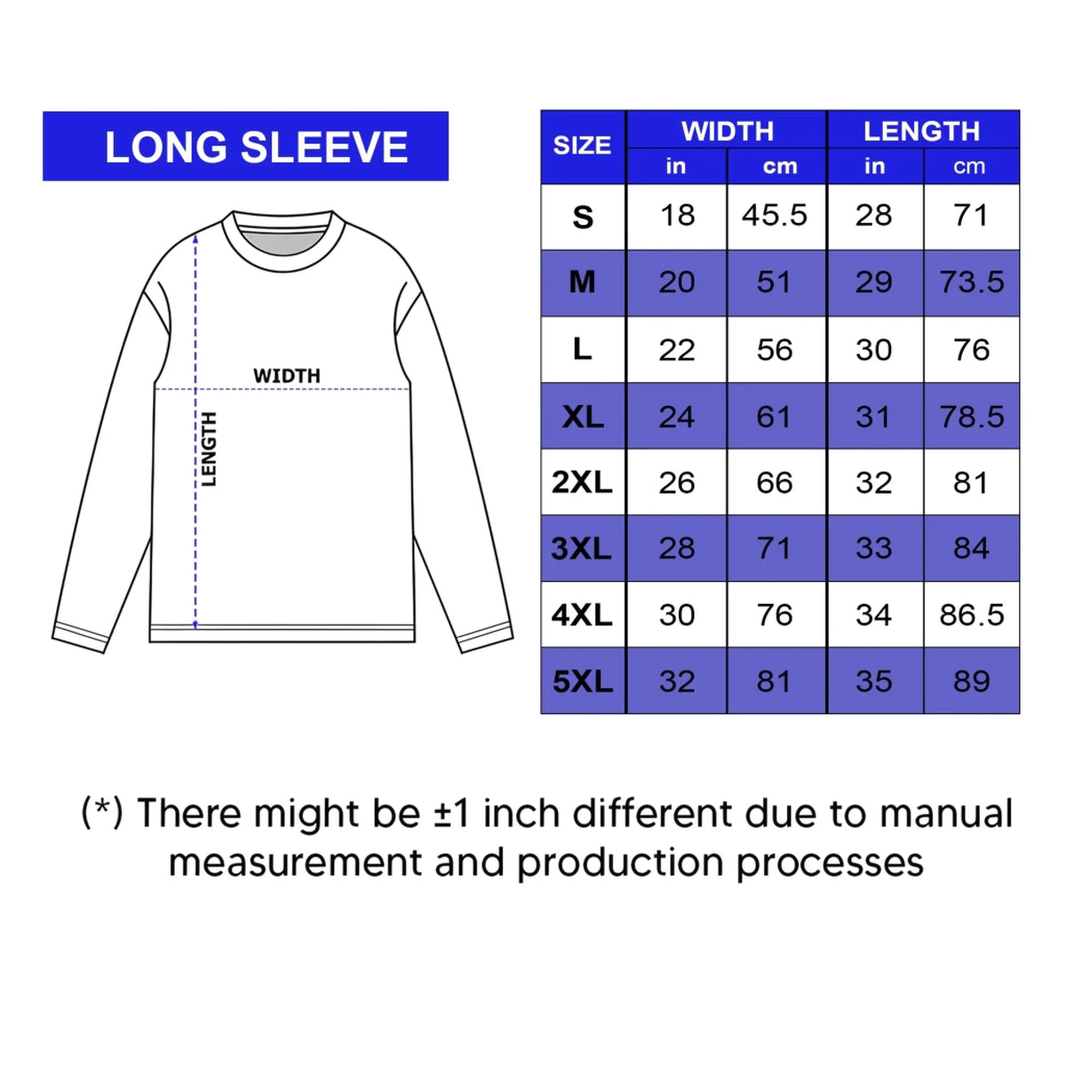Long Sleeve Size Chart