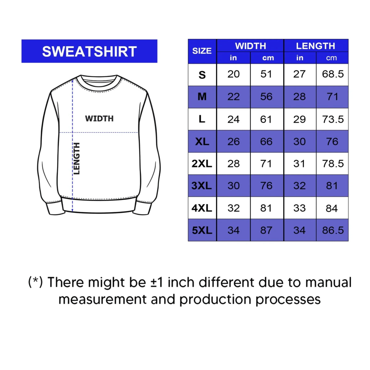 Sweatshirt Size Chart