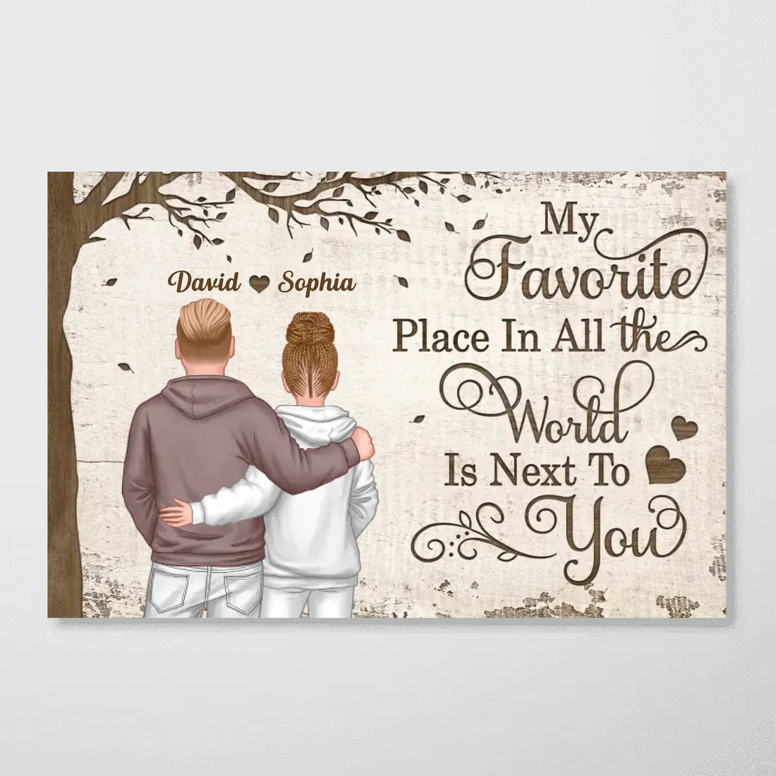 Couple Personalized Custom Horizontal Poster - My Favorite Place In All The World Is Next To You - Gift For Couples, Husband, Wife