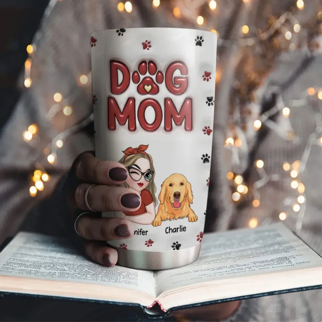 Lovely Dog Mom Version 2 - Personalized Custom 3D Inflated Effect Tumbler