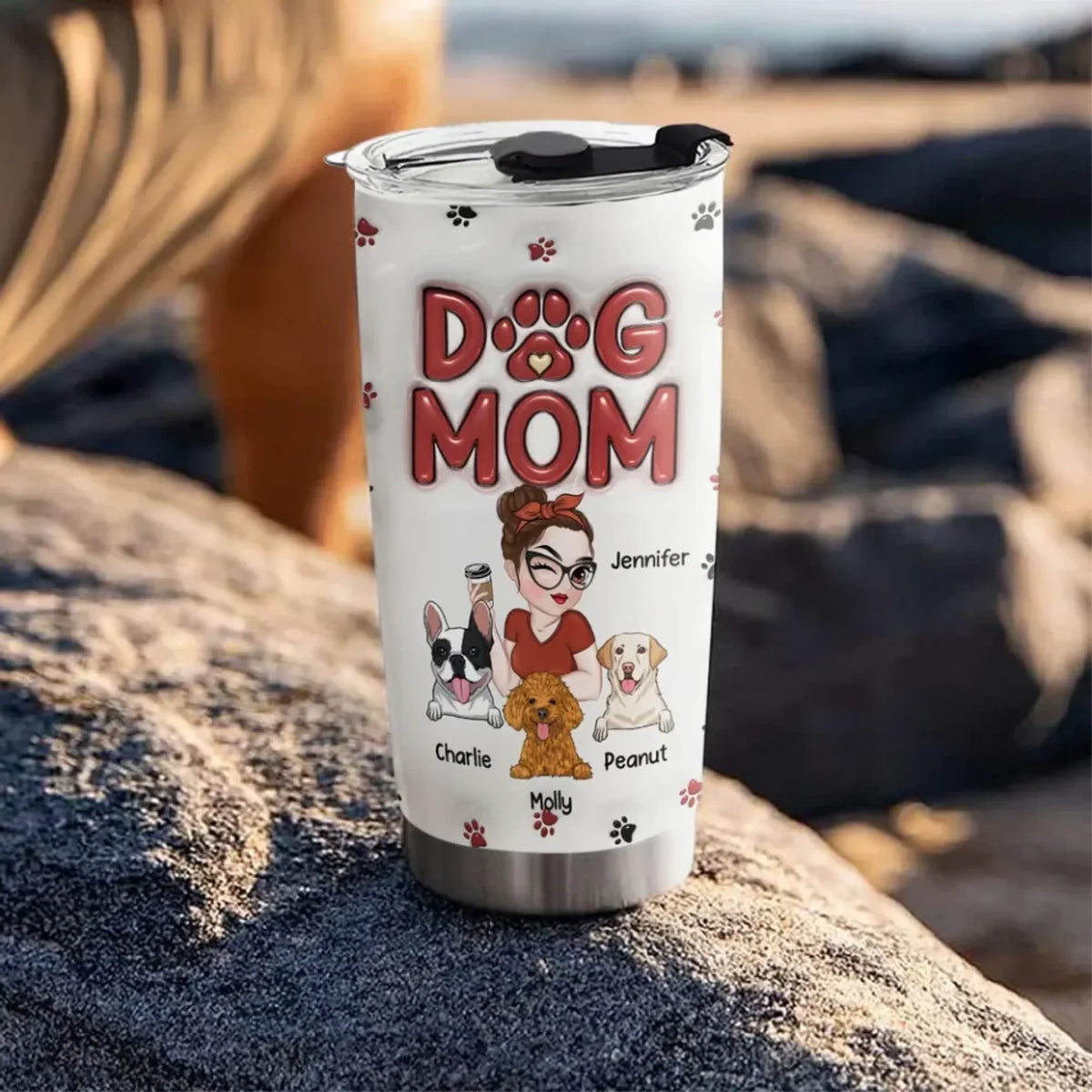 Lovely Dog Mom Version 2 - Personalized Custom 3D Inflated Effect Tumbler