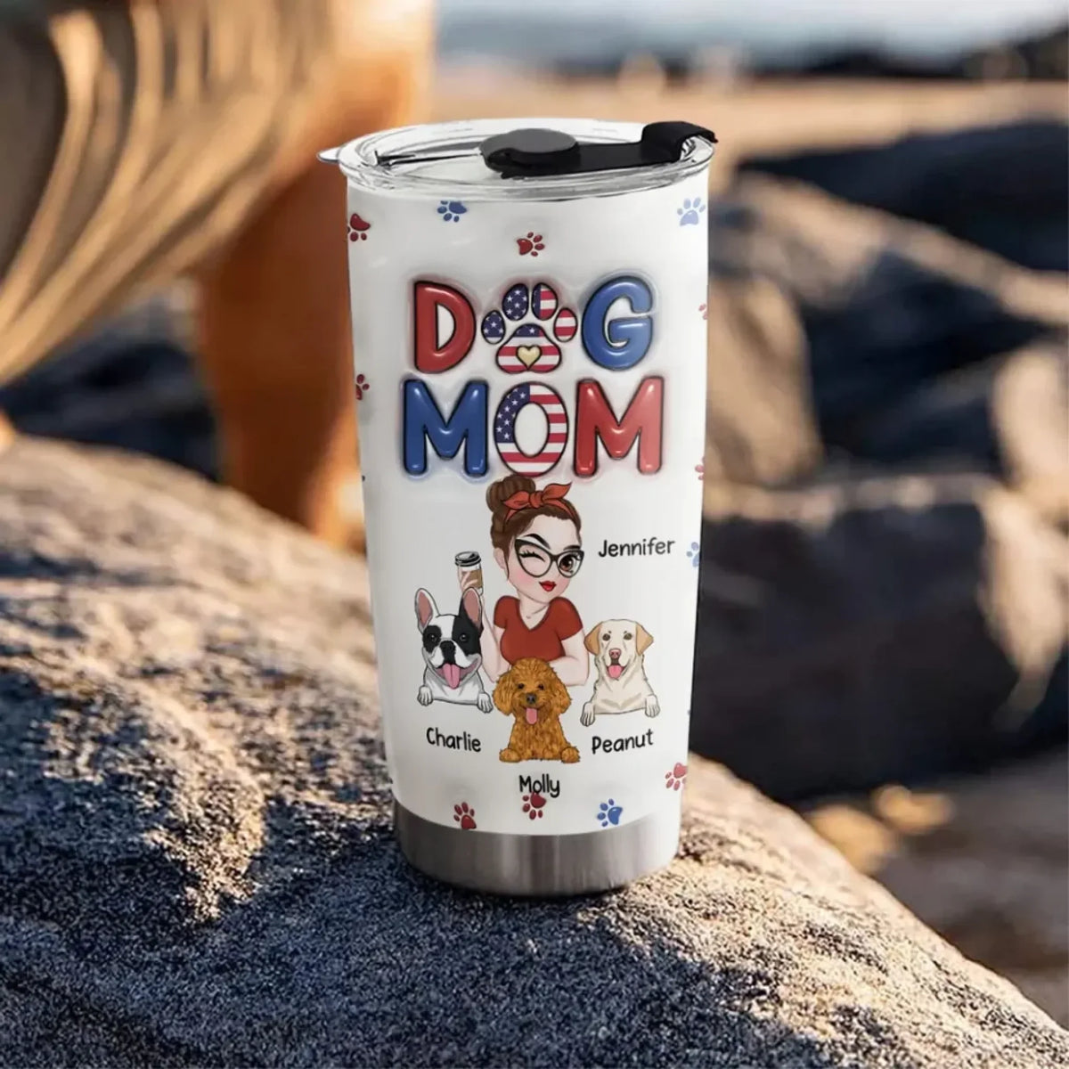 Lovely Dog Mom - Personalized Custom 3D Inflated Effect Tumbler