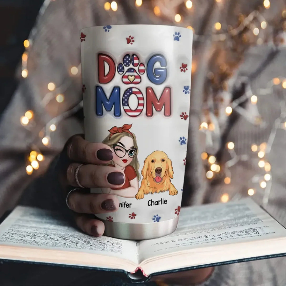Lovely Dog Mom - Personalized Custom 3D Inflated Effect Tumbler
