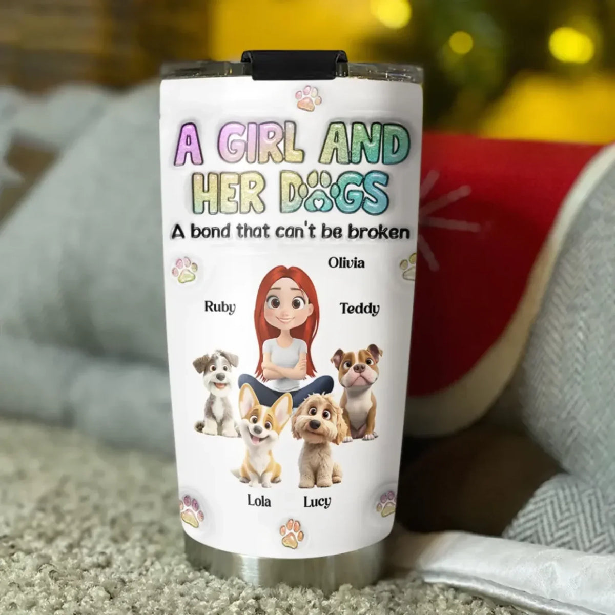 A Girl And Her Dog - Personalized Custom 3D Inflated Effect Tumbler