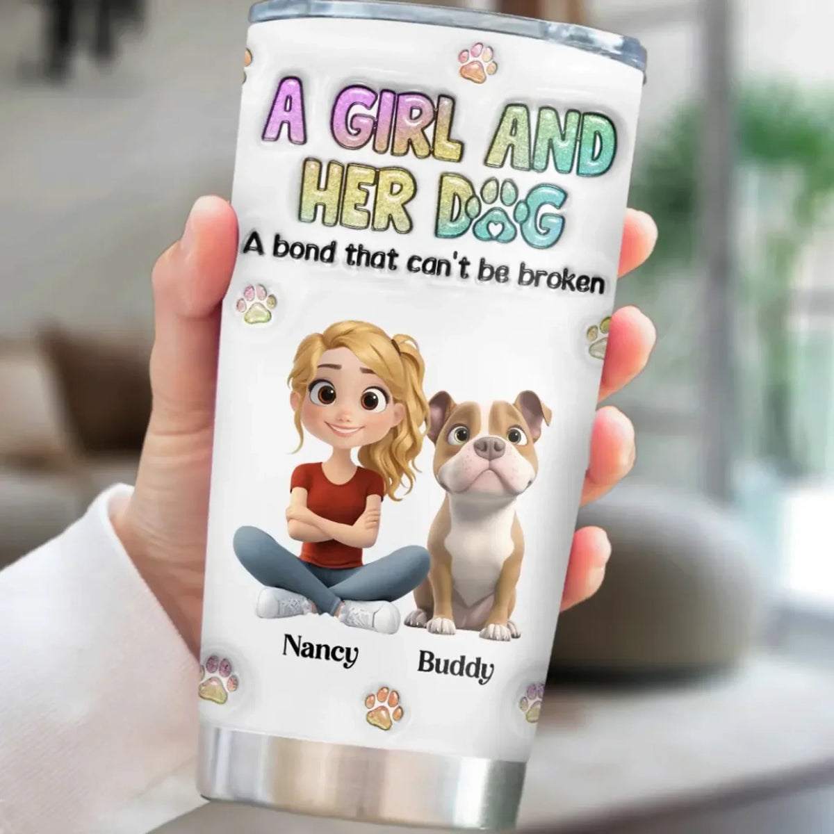 A Girl And Her Dog - Personalized Custom 3D Inflated Effect Tumbler