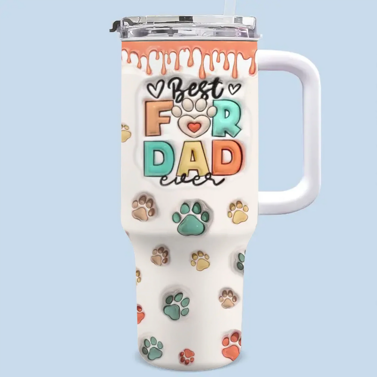 Best Dog Mom Ever - Dog & Cat Personalized Custom 3D Inflated Effect Printed 40 Oz Stainless Steel Tumbler With Handle - Gift For Pet Owners, Pet Lovers
