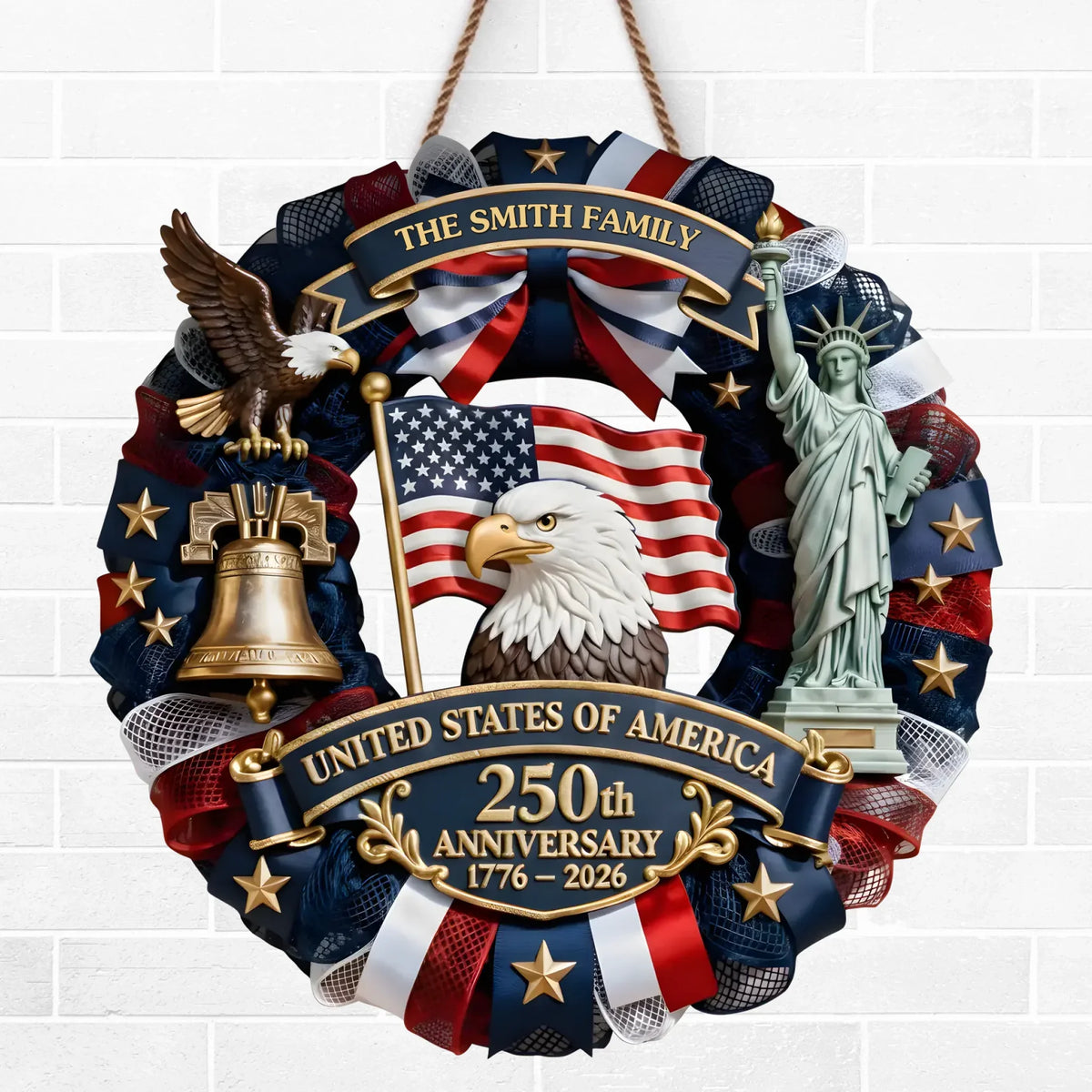 USA 250th Anniversary Patriotic Family Name - Personalized Wood Sign