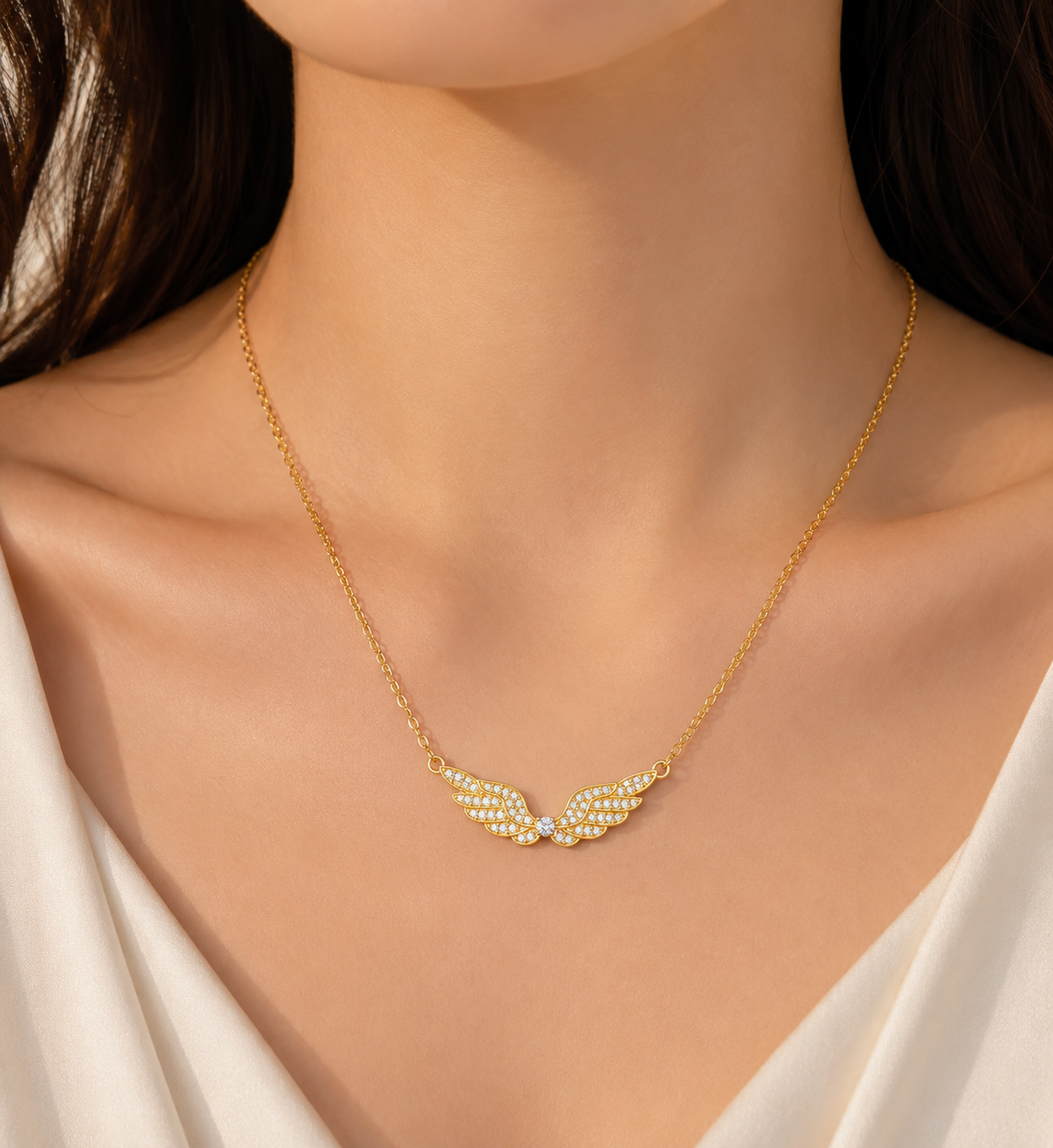 Crystal Angel Wing Necklace for Women – Silver Rhinestone Wings Pendant Jewelry Gift